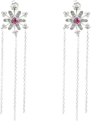 925 Ayar Gümüş 3 Zincir Sallantılı Kar Tanesi Küpe