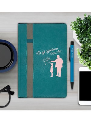 Bk Gift Kişiye Özel Öğretmenler Günü Tasarımlı 372 Turkuaz Termo Deri Ajanda 2024 ve Kalem Hediye Seti- 5, Öğretmene Hediye, Öğretmenler Günü