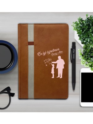 Bk Gift Kişiye Özel Öğretmenler Günü Tasarımlı 372 Taba Termo Deri Ajanda 2024 ve Kalem Hediye Seti- 5, Öğretmene Hediye, Öğretmenler Günü