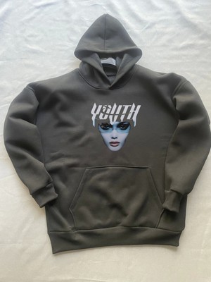 Youth Baskılı Siyah Erkek Kapüşonlu 3 Iplik Şardonlu Ribanalı Sweatshirt Hoodie