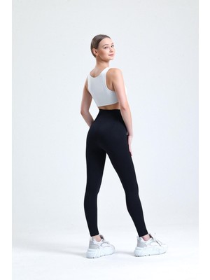 Thiff Gymwear Siyah Yüksek Bel Dikişsiz Seamless Toparlayıcı Fitilli Spor Tayt