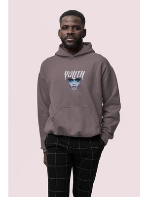 Youth Baskılı Gri Erkek Kapüşonlu 3 Iplik Şardonlu Ribanalı Sweatshirt Hoodie