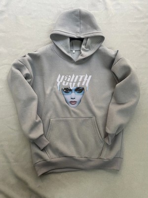 Youth Baskılı Gri Erkek Kapüşonlu 3 Iplik Şardonlu Ribanalı Sweatshirt Hoodie