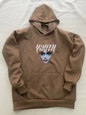 Bugia Youth Baskılı Kahverengi Erkek Kapüşonlu 3 Iplik Şardonlu Ribanalı Sweatshirt Hoodie