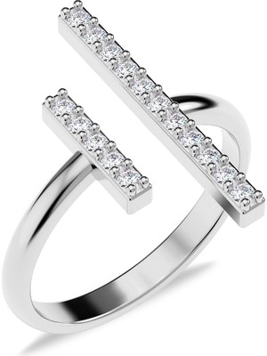 İndigo Takı Iki Çizgi Ayarlanabilir Beyaz Gümüş Yüzük