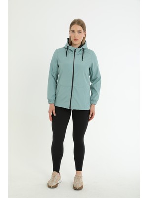 Freemen Kadın Mint Yeşil Içi Astarlı Su Geçirmez ve Rüzgara Dayanıklı Kapüşonlu Cepli Yağmurluk - Rüzgarlık