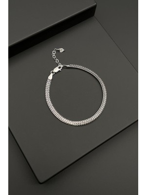 FRNCH 925 Ayar Gümüş Italyan Model Gümüş Renkli Erkek Bileklik FRJ11968-2068-A