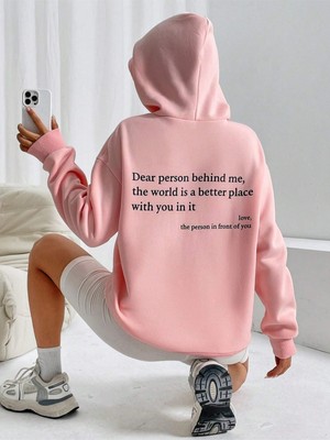 Black Sokak Pembe Dear Person Baskılı Oversize Kapüşonlu Unisex Sweatshirt