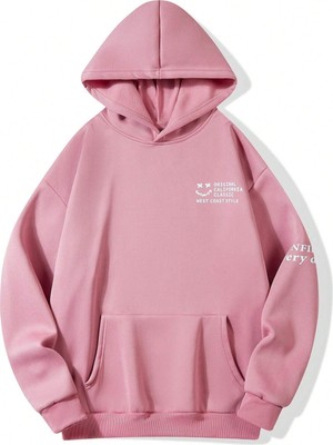 Black Sokak Pembe West Coast Baskılı Oversize Kapüşonlu Unisex Sweatshirt