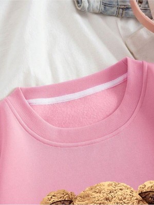 Black Sokak Pembe Ayıcık Baskılı Oversize Bisiklet Yaka Kadın Sweatshirt