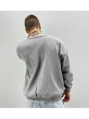 Black Sokak  Erkek Gri Fxxk Yeah Baskılı Oversize Bisiklet Yaka Sweatshirt