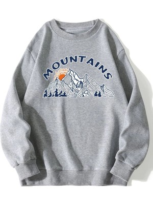 Black Sokak Unisex Gri Mountaıns Baskılı Sweatshirt