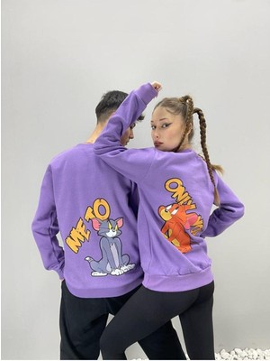 Black Sokak Mor Mee To Baskılı Bisiklet Yaka Sevgili Kombini İkili Set