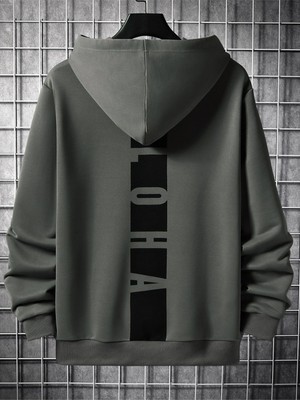 Black Sokak Antrasit Sırt Aloha Baskılı Oversize Kapüşonlu Erkek Sweatshirt