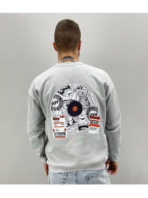 Black Sokak  Erkek Gri Graphıc Baskılı Oversize Bisiklet Yaka Sweatshirt