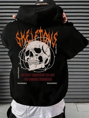 Black Sokak Siyah Freedom Kuru Kafa Baskılı Oversize Kapüşonlu Erkek Sweatshirt