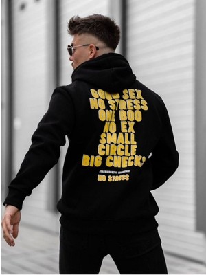 Black Sokak Erkek Siyah No Stres Baskılı Oversize Kapüşonlu Sweatshirt