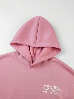 Black Sokak Pembe West Coast Baskılı Oversize Kapüşonlu Unisex Sweatshirt