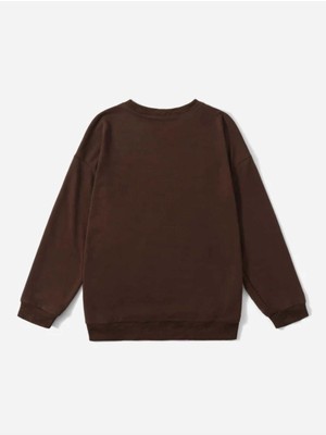 Black Sokak Unısex Kahverengi Kurbağa Baskılı Bisiklet Yaka Oversize Sweatshirt