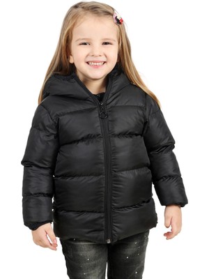 Freemen Kız Çocuk Siyah Içi Polarlı Kürklü Kapüşonlu Su Geçirmez Rüzgara Dayanıklı Şişme Kışlık Mont Kaban