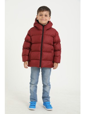 Freemen Erkek Çocuk Bordo Içi Polarlı Kapüşonlu Su Geçirmez Rüzgara Dayanıklı Cepli Şişme Kışlık Mont