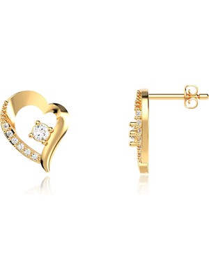 İndigo Takı Kalp Parıltısı Tektaş Altın Kaplama Gümüş Küpe