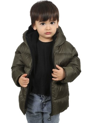 Freemen Erkek Çocuk Haki Içi Polarlı Kürklü Kapüşonlu Su Geçirmez Rüzgara Dayanıklı Şişme Kışlık Mont Kaban