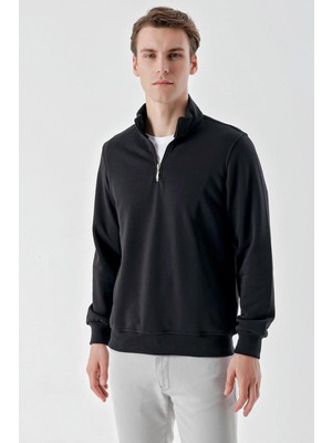 Akçaylar Slim Fit Yarım Fermuarlı Dik Yaka 2 İplik Erkek Sweatshirt