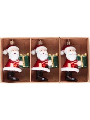 Karaca Home New Year Yılbaşı Santa With Gift Ağaç Süsü Seti 3 Parça