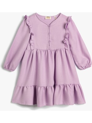 Koton Fırfırlı Manşetleri Lastikli Katlı Düğmeli Elbise