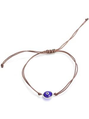 Lacivert Nazar Boncuğu Kahverengi İpli Bileklik