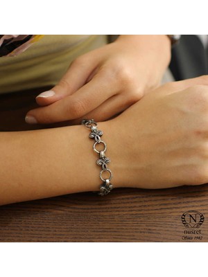 925 Ayar Gümüş Osmanlı Motifli Halka Bileklik, Siyah