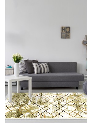 Dekoreko Dijital Salon Halısı Yıldız Deri Kaymaz Taban Saçaklı Modern Brooklyn Kahve