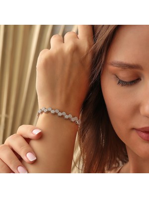 925 Ayar Gümüş Petek Desenli Pırlanta Montür Bileklik