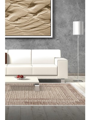 Dekoreko Dijital Salon Halısı Yıldız Deri Kaymaz Taban Saçaklı Modern Dorothea  Kahve
