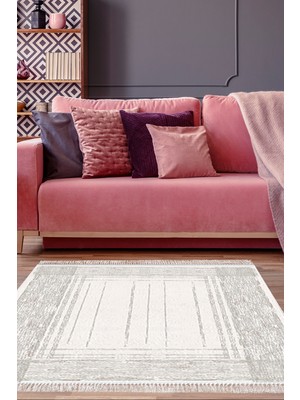 Dekoreko Dijital Salon Halısı Yıldız Deri Kaymaz Taban Saçaklı Modern Rana Yeşil