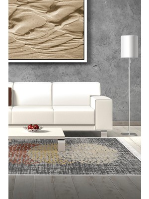 Dekoreko Dijital Salon Halısı Trend Keçe Kaymaz Taban Saçaklı Modern Saeran Kahve Krem Bej