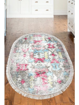 Dekoreko Dijital Mutfak Halısı Yıldız Deri Kaymaz Taban Saçaklı Oval Modern Gertie Renkli