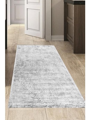 Dekoreko Dijital Mutfak Halısı Star Pamuk Kaymaz Taban Modern Vanessa Gri