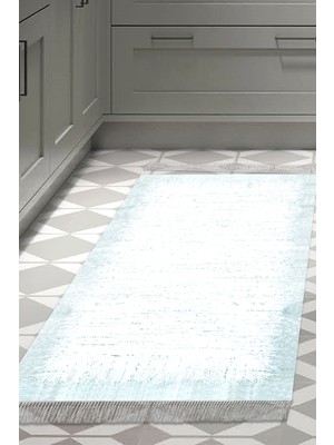 Dekoreko Dijital Mutfak Halısı Yıldız Deri Kaymaz Taban Saçaklı Modern Evelina  Mavi