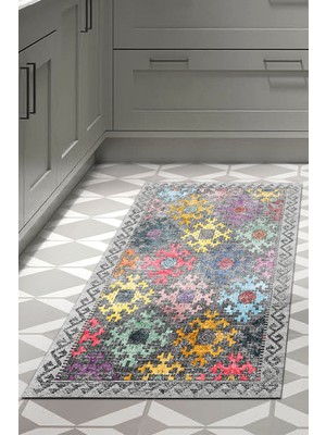 Dekoreko Dijital Mutfak Halısı Star Pamuk Kaymaz Taban Iskandinav Leesa Renkli