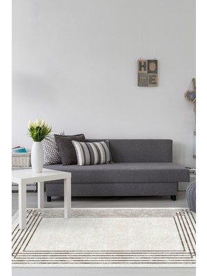 Dekoreko Dijital Salon Halısı Star Pamuk Kaymaz Taban Saçaklı Modern Shelbi Bej