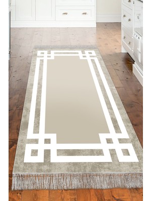 Dekoreko Dijital Mutfak Halısı Star Pamuk Kaymaz Taban Saçaklı Modern Landon Camel