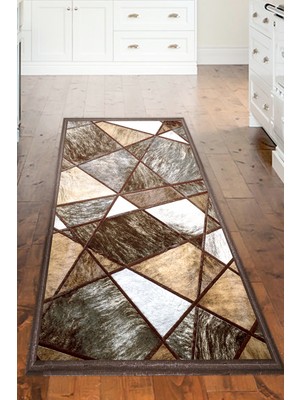 Dekoreko Dijital Mutfak Halısı Star Pamuk Kaymaz Taban Modern Janice Gri Kahve