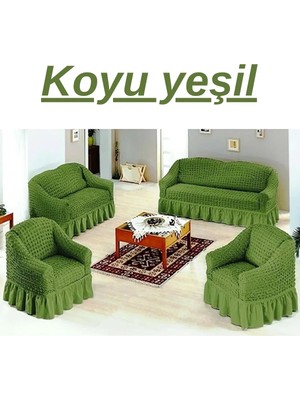 Elhoş Bürümcük 3+2+1+1 Etekli Koltuk Takımı Örtüsü. Lastikli, Esnek, Yıkanabilir, Kanepe, Çekyat Kılıfı