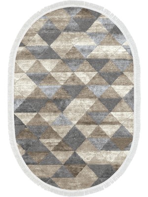 Dekoreko Dijital Mutfak Halısı Star Pamuk Kaymaz Taban Saçaklı Oval Iskandinav Kitty Bej