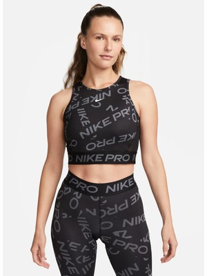 Nike Siyah - Gri - Gümüş Kadın Yuvarlak Yaka Regular Fit Atlet FB5500-010 W Np Df Crop Tank Aop