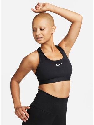 Nike Siyah - Gri - Gümüş Kadın Yuvarlak Yaka Regular Fit Sporcu Sütyeni DX6821-010 W Nk Swsh Med Spt Bra