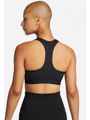 Nike Siyah - Gri - Gümüş Kadın Yuvarlak Yaka Regular Fit Sporcu Sütyeni DX6821-010 W Nk Swsh Med Spt Bra