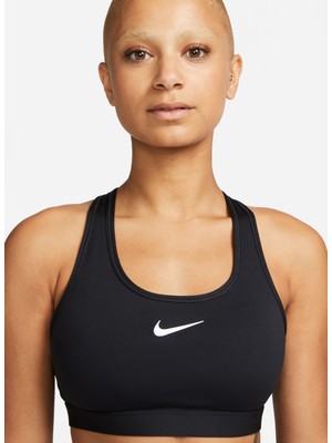 Nike Siyah - Gri - Gümüş Kadın Yuvarlak Yaka Regular Fit Sporcu Sütyeni DX6821-010 W Nk Swsh Med Spt Bra